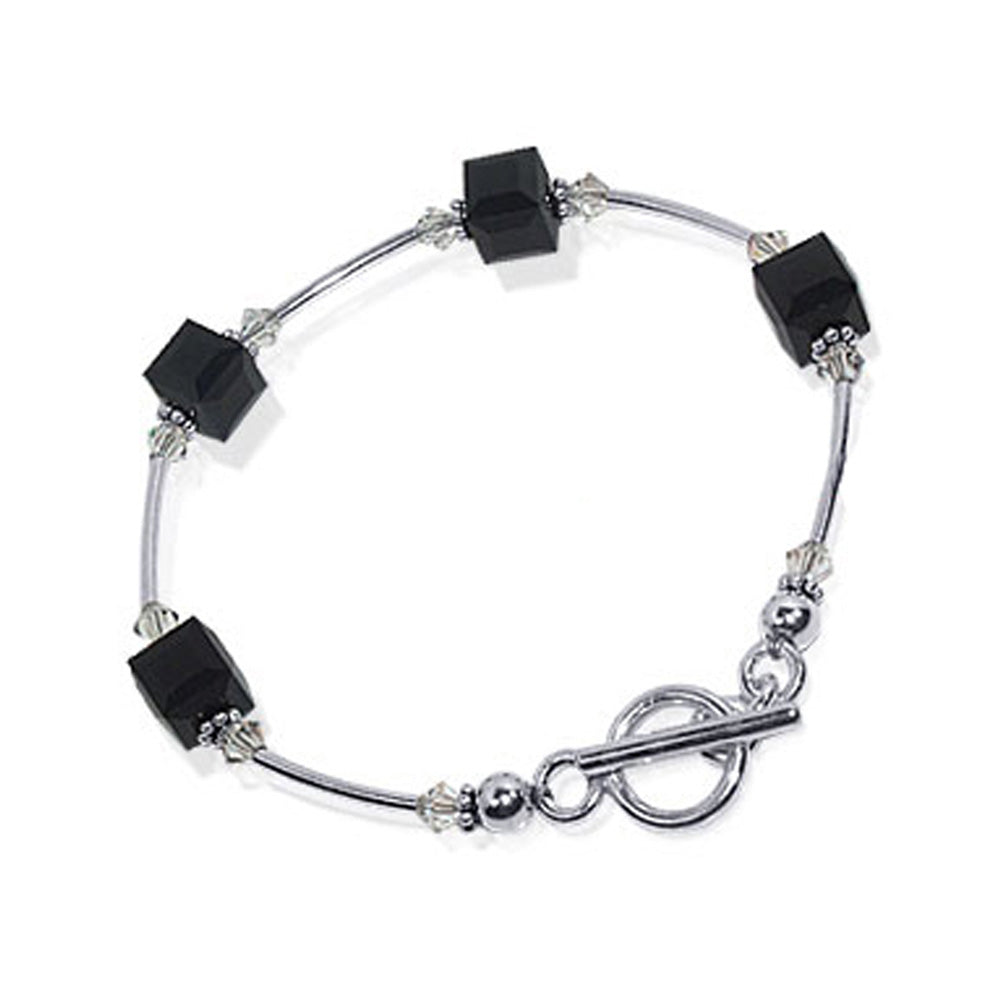 Sterling Silver 7.5 inch Bracelet with Cube Shape Austrian Crystals