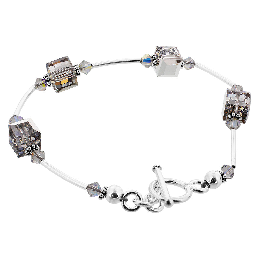Sterling Silver 7.5 inch Bracelet with Cube Shape Austrian Crystals