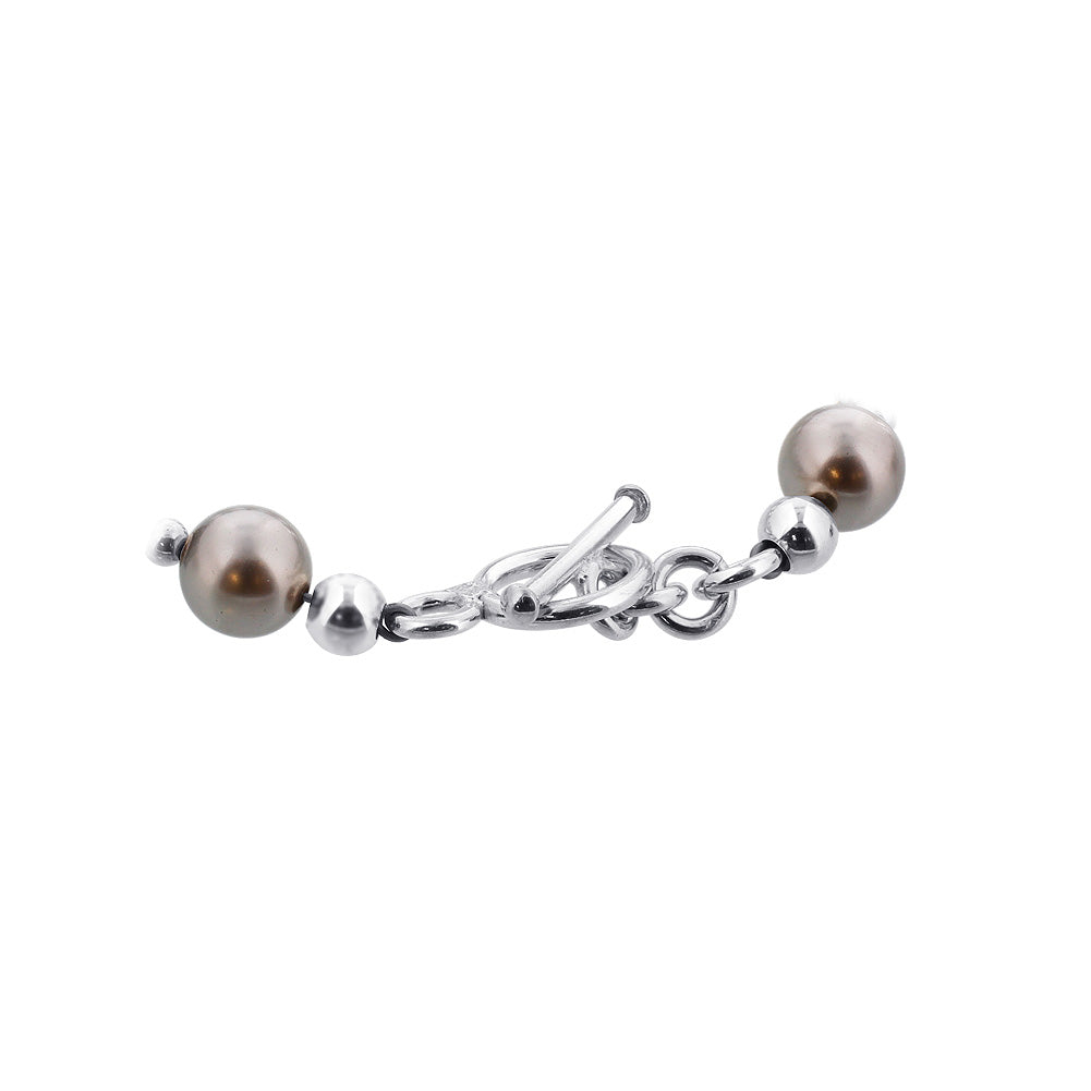 Round Faux Pearl & Cube Austrian Crystals 925 Sterling Silver Bracelet - Gem Avenue