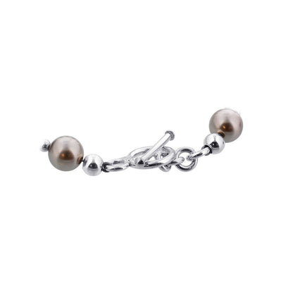 Round Faux Pearl & Cube Austrian Crystals 925 Sterling Silver Bracelet - Gem Avenue