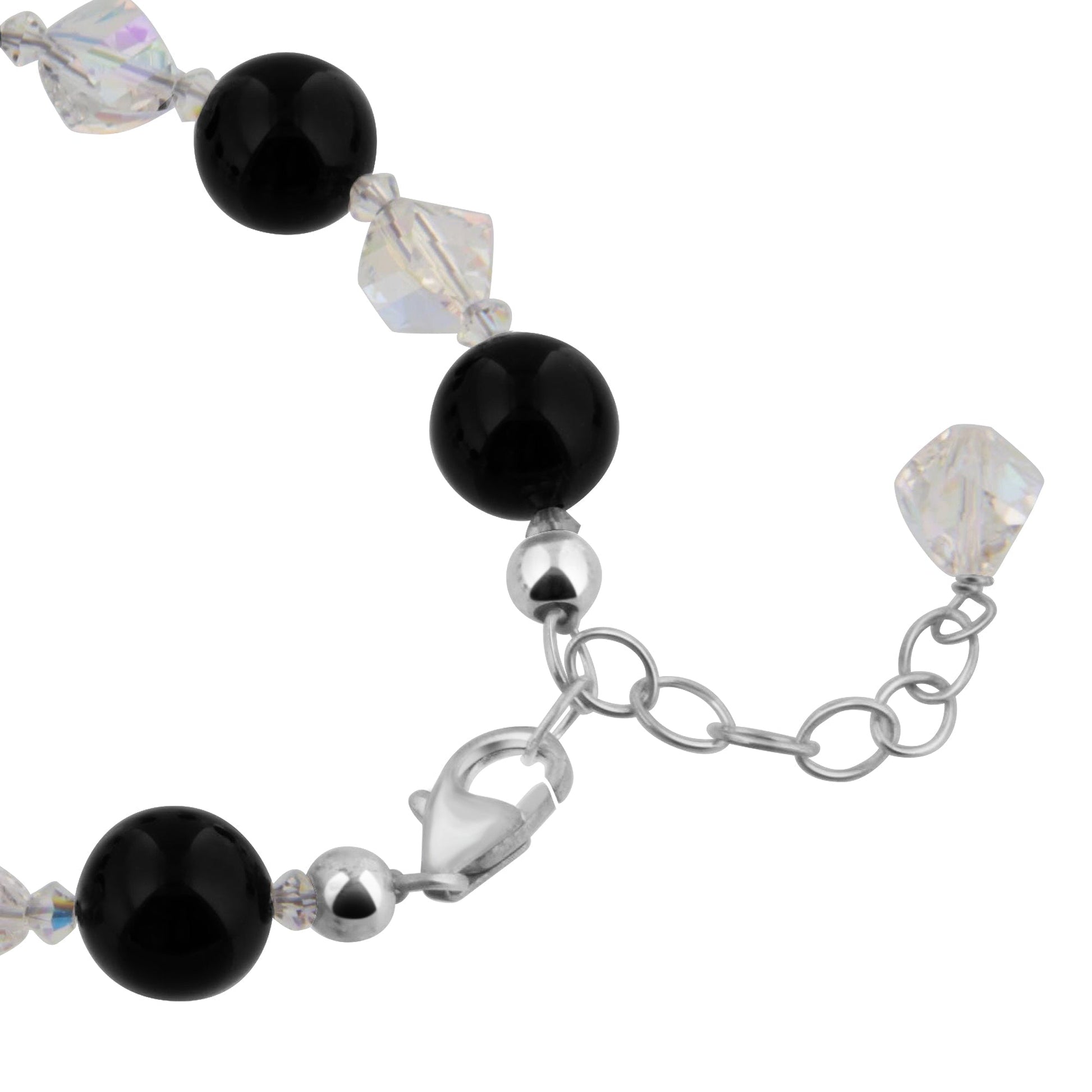 Onyx with Austrian Crystals 6 to 8 inch Sterling Silver Bracelet - Gem Avenue