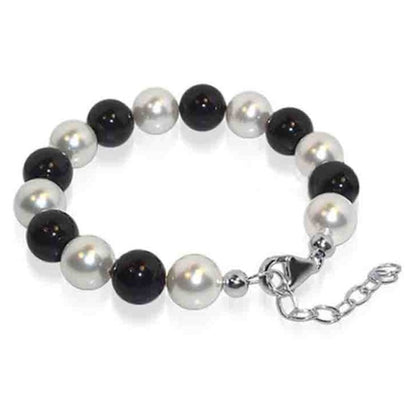 Black and White Pearl Handmade Sterling Silver Adjustable Bracelet - Gem Avenue