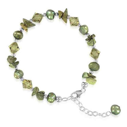 Freshwater Pearl with Austrian Crystals Sterling Silver Bracelet - Gem Avenue