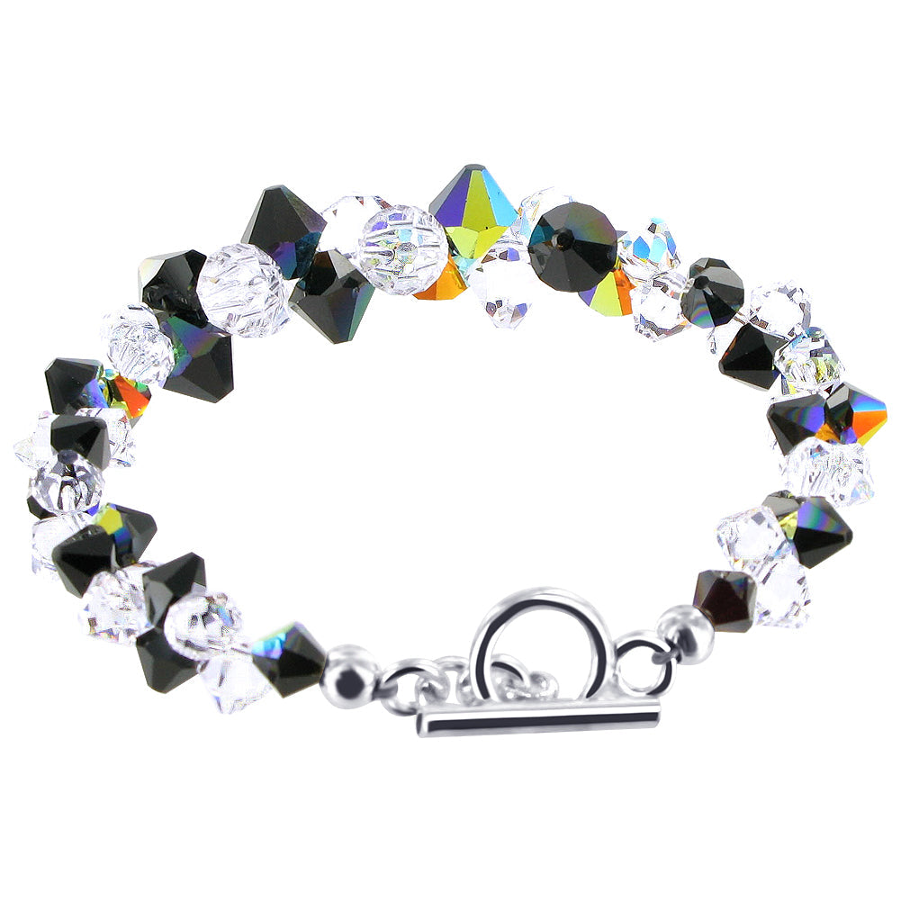 .925 Silver 7.5 Inch Bracelet with Cluster Style Bicone Austrian Crystals