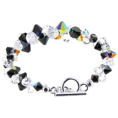 .925 Silver 7.5 Inch Bracelet with Cluster Style Bicone Austrian Crystals