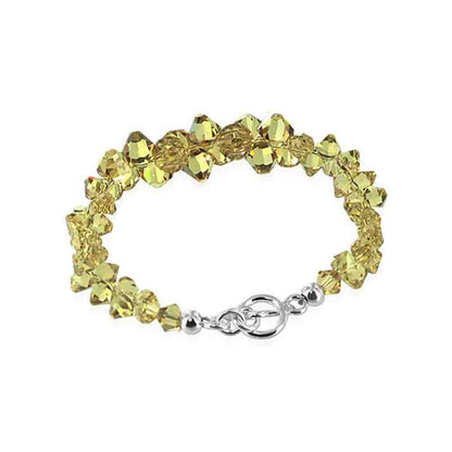 .925 Silver 7.5 Inch Bracelet with Cluster Style Bicone Austrian Crystals
