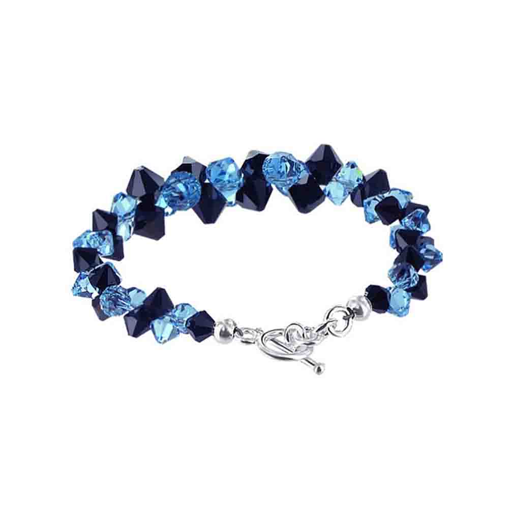 .925 Silver 7.5 Inch Bracelet with Cluster Style Bicone Austrian Crystals