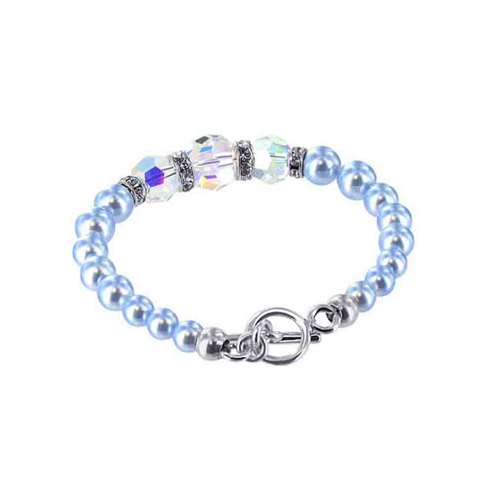 .925 Silver 7.5 inch Bracelet with Austrian Crystals and Faux Pearl