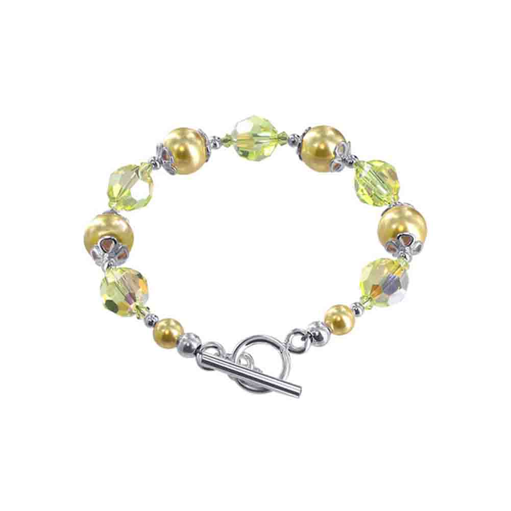 .925 Silver 8 inch Bracelet with 10mm Faux Pearl and Austrian Crystals