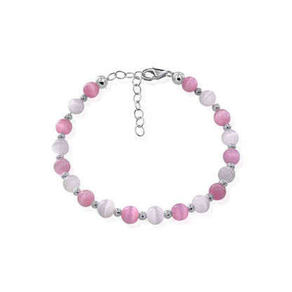 .925 Silver with Silver Beads 7 inch Handmade 6mm Cat's Eye Bracelet