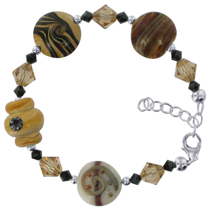 Blown Glass with Multicolor Austrian Crystals 925 Silver 8 to 9" Bracelet - SCBR158