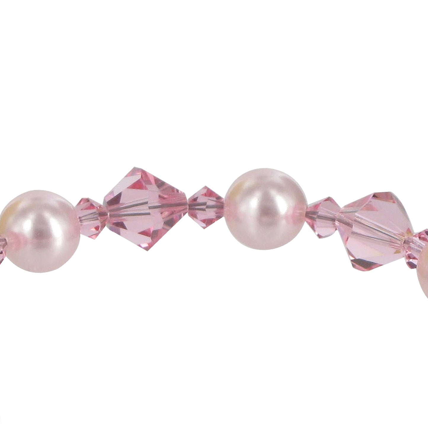 8mm Pink Faux Pearl with Austrian Crystals 925 Sterling Silver 7 Inch Bracelet