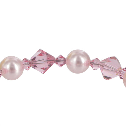 8mm Pink Faux Pearl with Austrian Crystals 925 Sterling Silver 7 Inch Bracelet