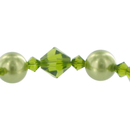 8mm Green Faux Pearl with Austrian Crystals 925 Sterling Silver 7 Inch Bracelet