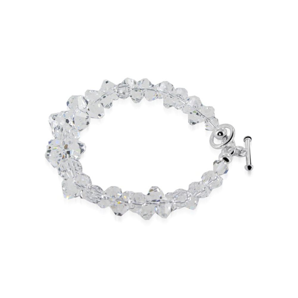 .925 Silver 7.5 Inch Bracelet with Cluster Style Bicone Austrian Crystals