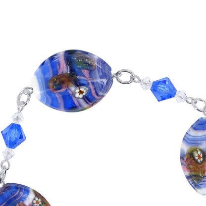 Blown Glass with Multicolor Austrian Crystals 925 Silver 8 to 9" Bracelet - SCBR200