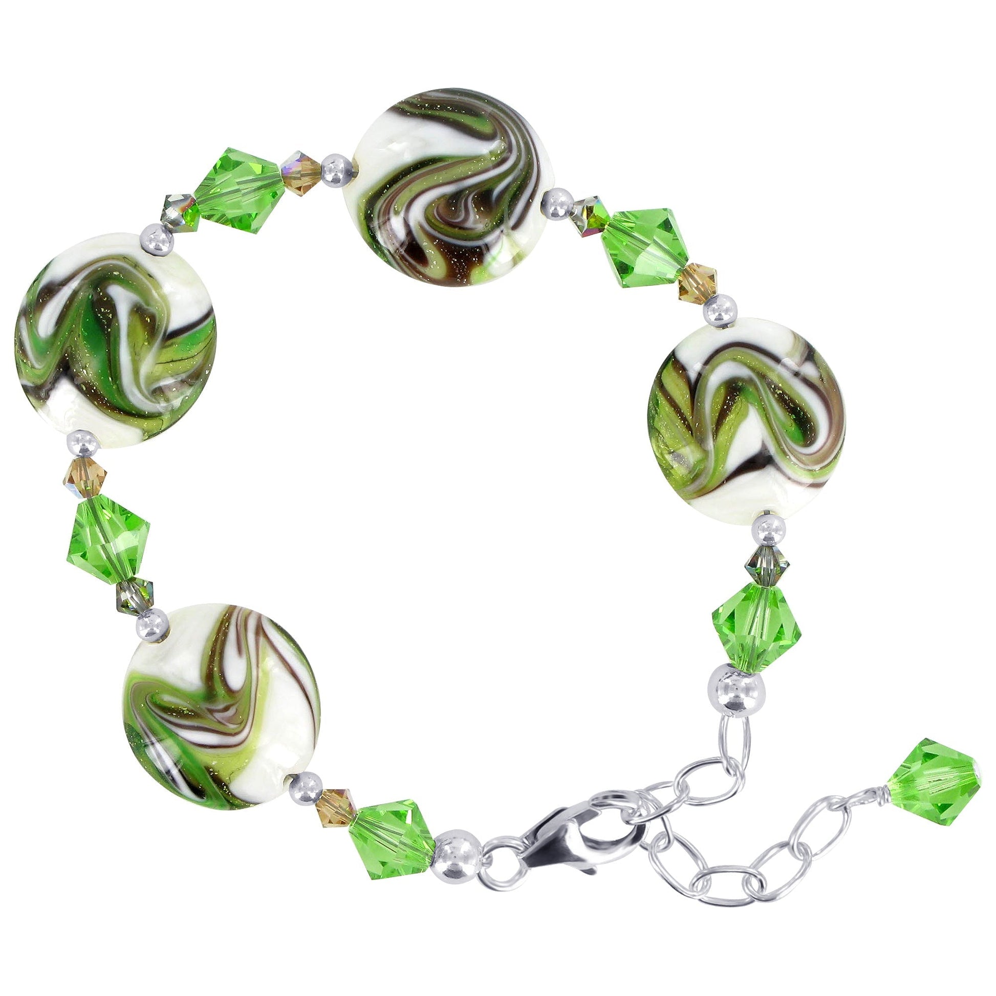 Millefiori Glass with Austrian Crystals Sterling Silver Bracelet - Gem Avenue