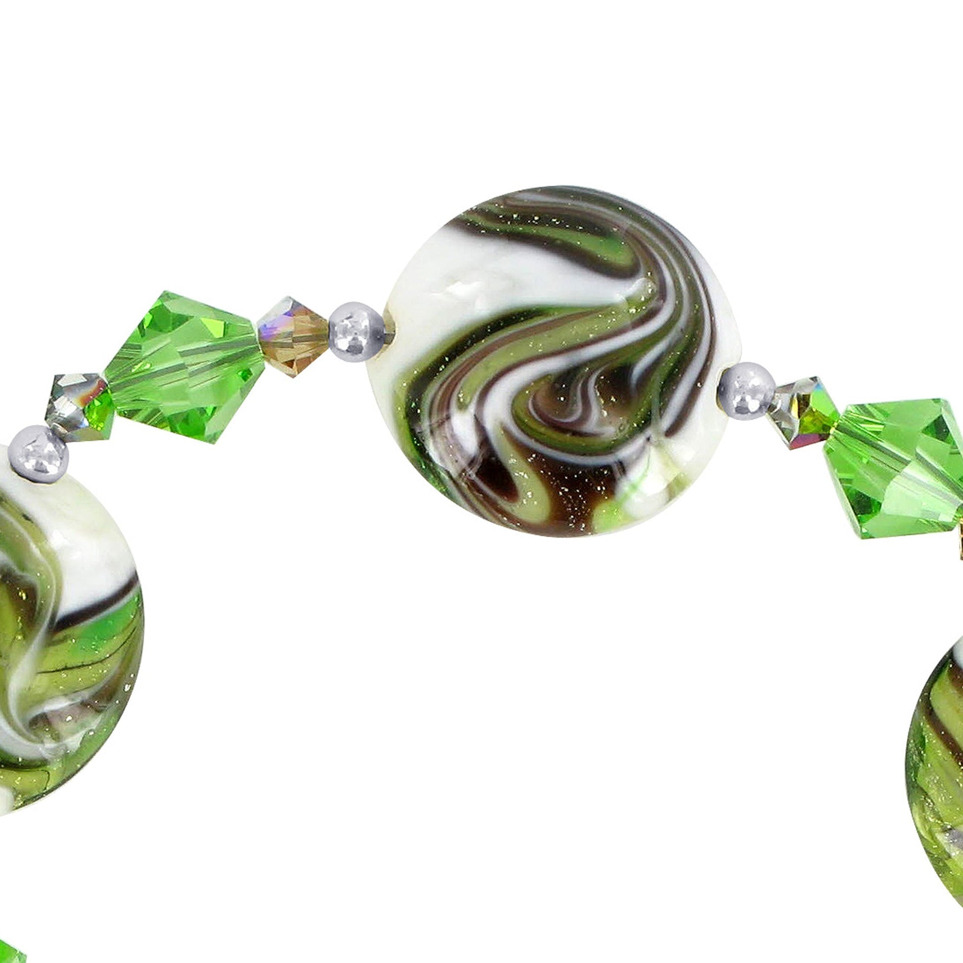 Millefiori Glass with Austrian Crystals Sterling Silver Bracelet - Gem Avenue