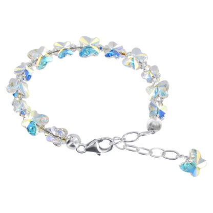 Adjustable .925 Silver Bracelet with Butterfly Austrian Crystals