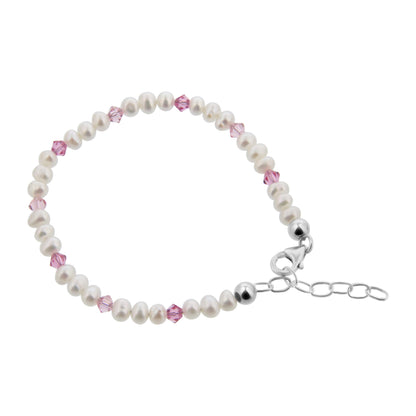 .925 Silver 7 to 8 inch Adjustable Bracelet with Faux Pearls and Austrian Crystals