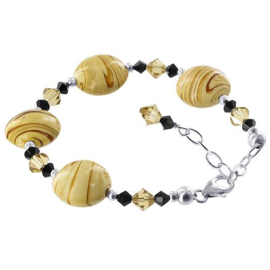 Beads with Austrian Crystals Sterling Silver Adjustable Bracelet - Gem Avenue