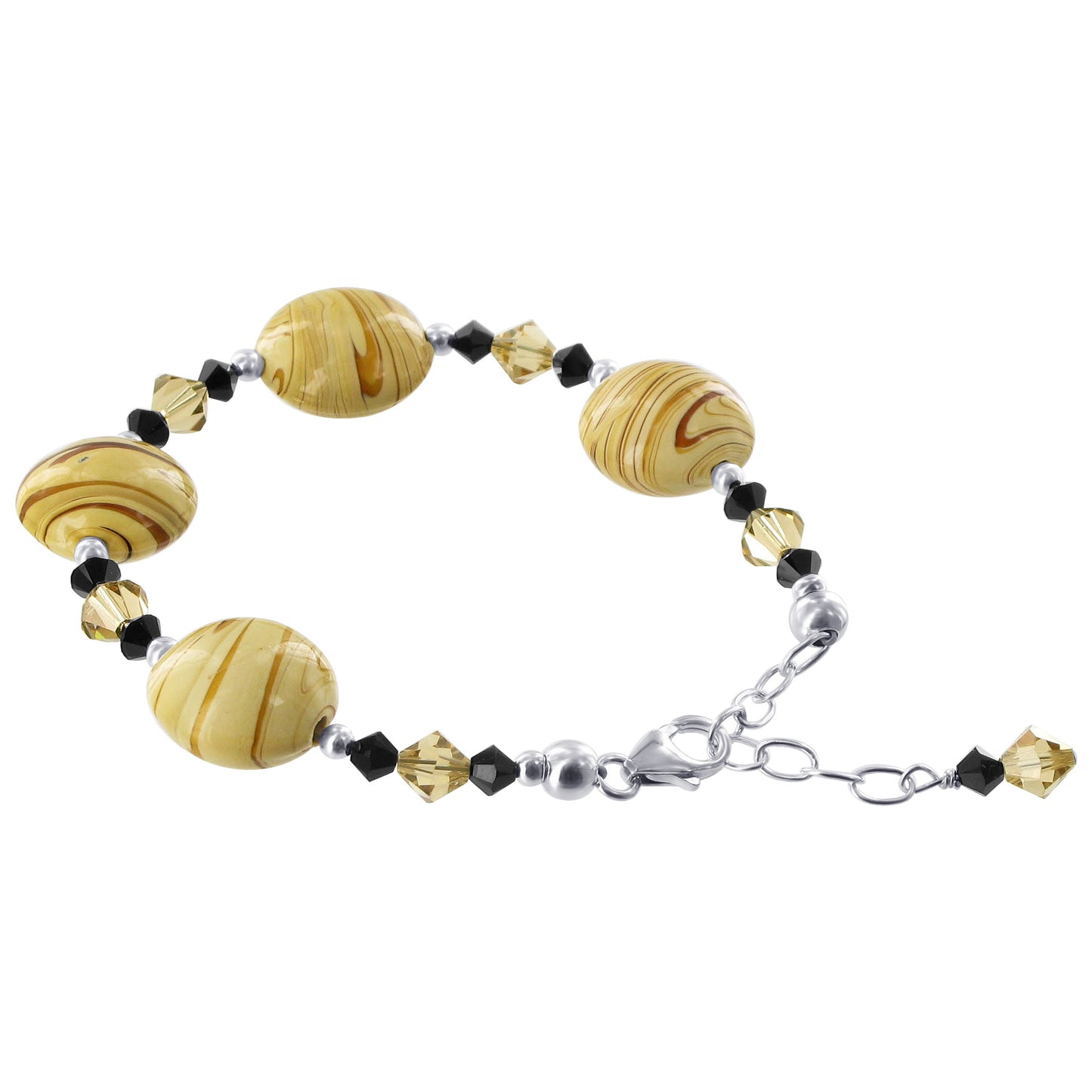 Blown Glass with Multicolor Austrian Crystals 925 Silver 8 to 9" Bracelet - SCBR243