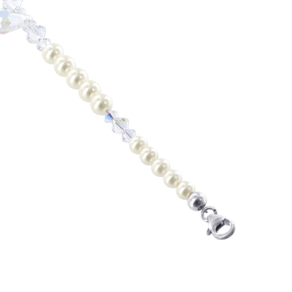 Sterling Silver Faux Pearl & Clear AB Austrian Crystals Bracelet - Gem Avenue