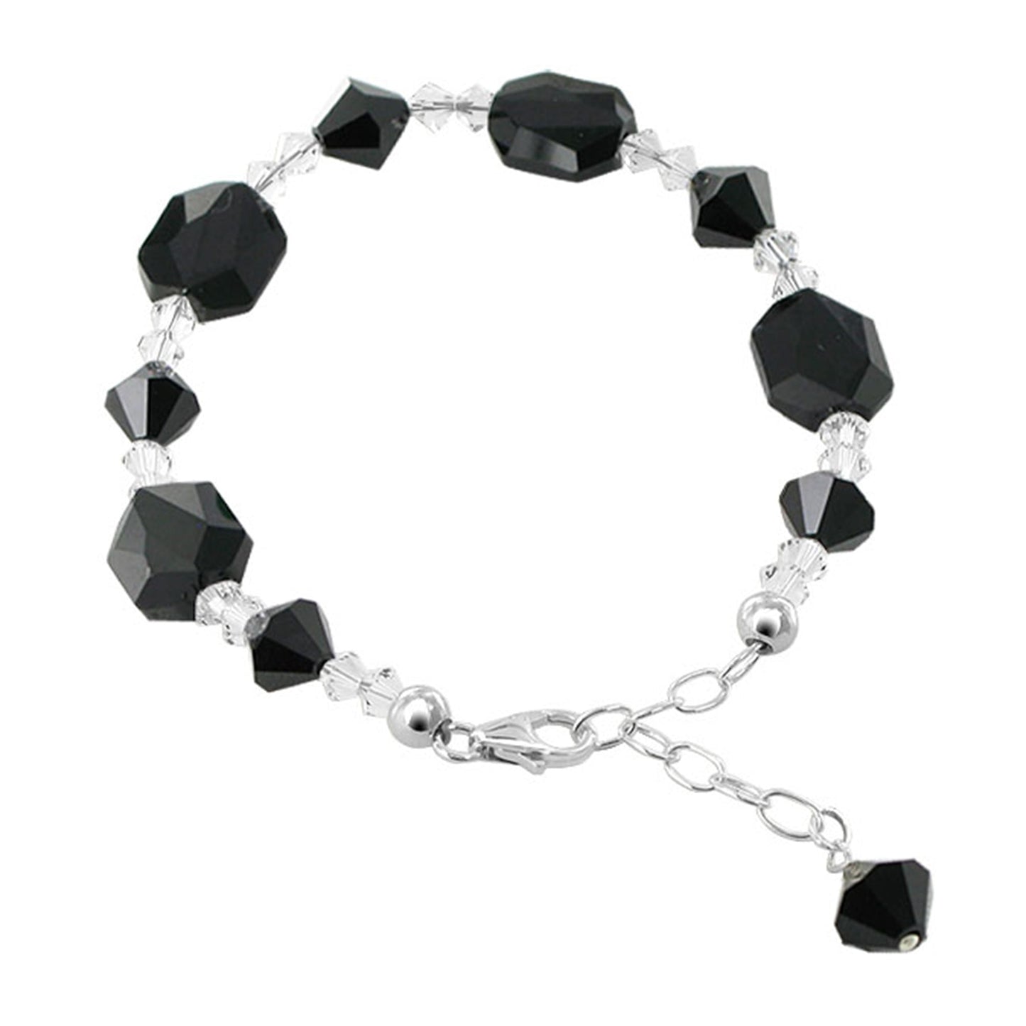 .925 Silver 7 to 9 inch Adjustable Bracelet with Bicone Austrian Crystals