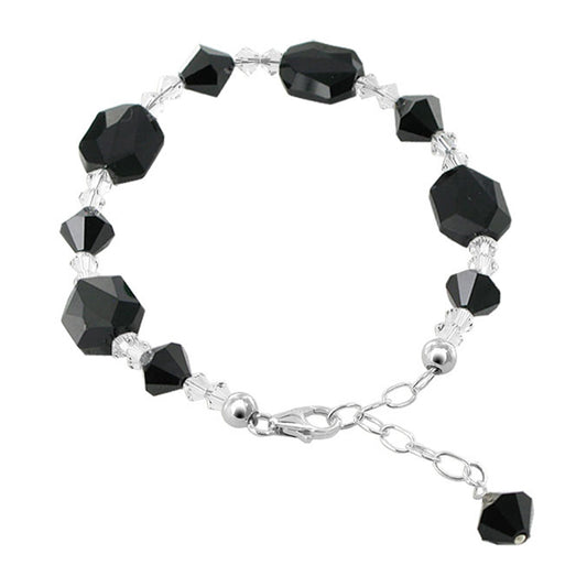 .925 Silver 7 to 9 inch Adjustable Bracelet with Bicone Austrian Crystals
