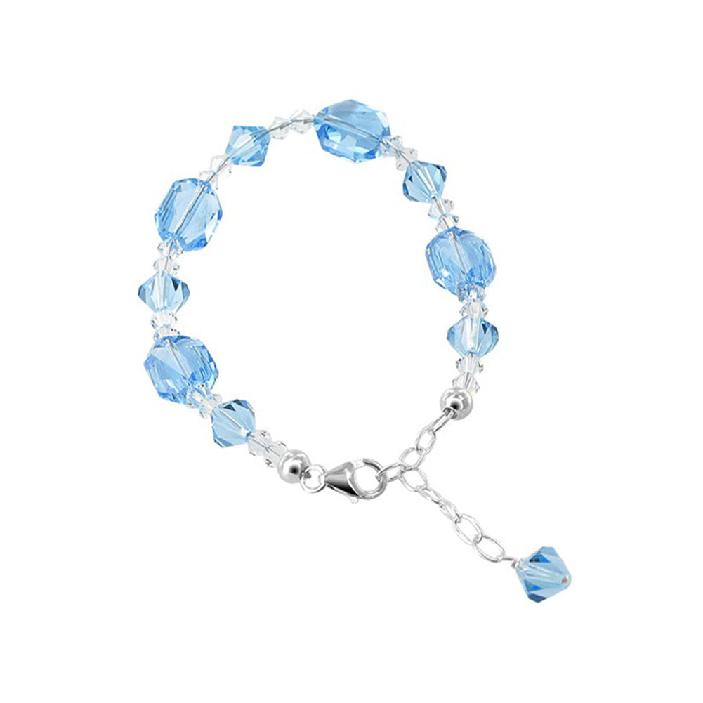 .925 Silver 7 to 9 inch Adjustable Bracelet with Bicone Austrian Crystals