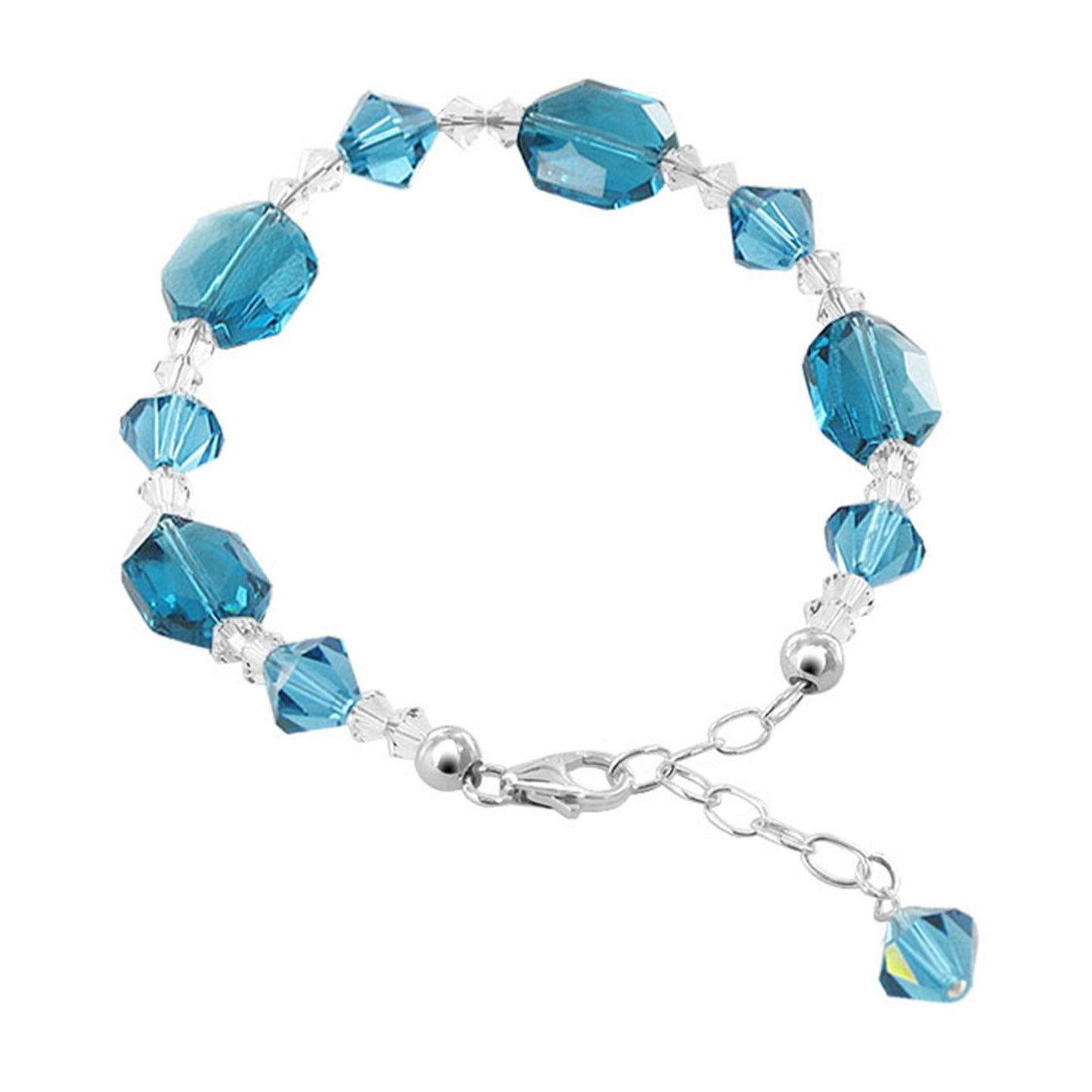 .925 Silver 7 to 9 inch Adjustable Bracelet with Bicone Austrian Crystals