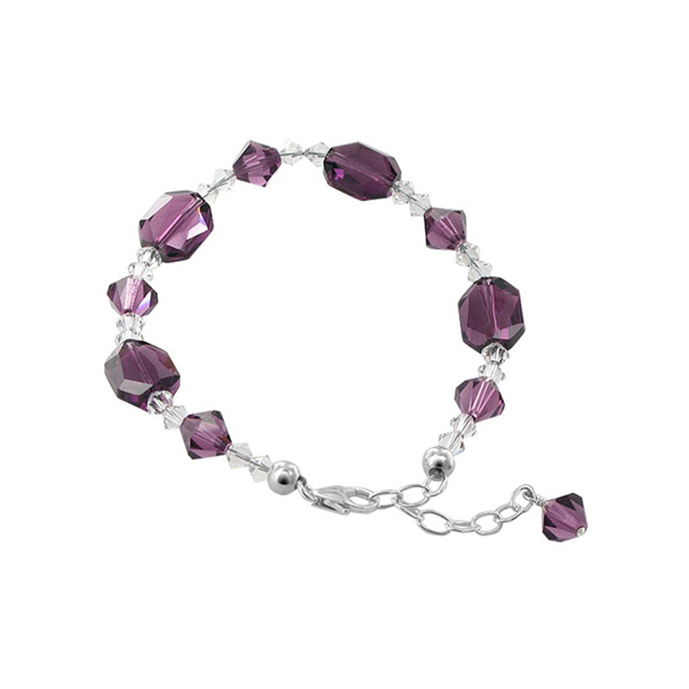.925 Silver 7 to 9 inch Adjustable Bracelet with Bicone Austrian Crystals
