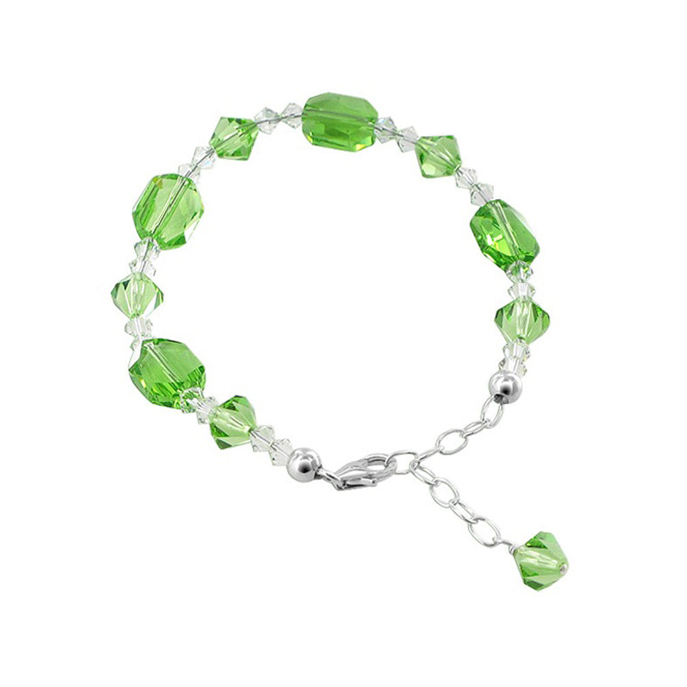.925 Silver 7 to 9 inch Adjustable Bracelet with Bicone Austrian Crystals