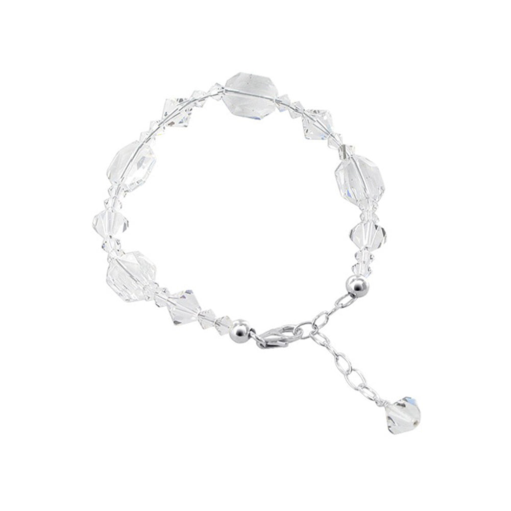 .925 Silver 7 to 9 inch Adjustable Bracelet with Bicone Austrian Crystals