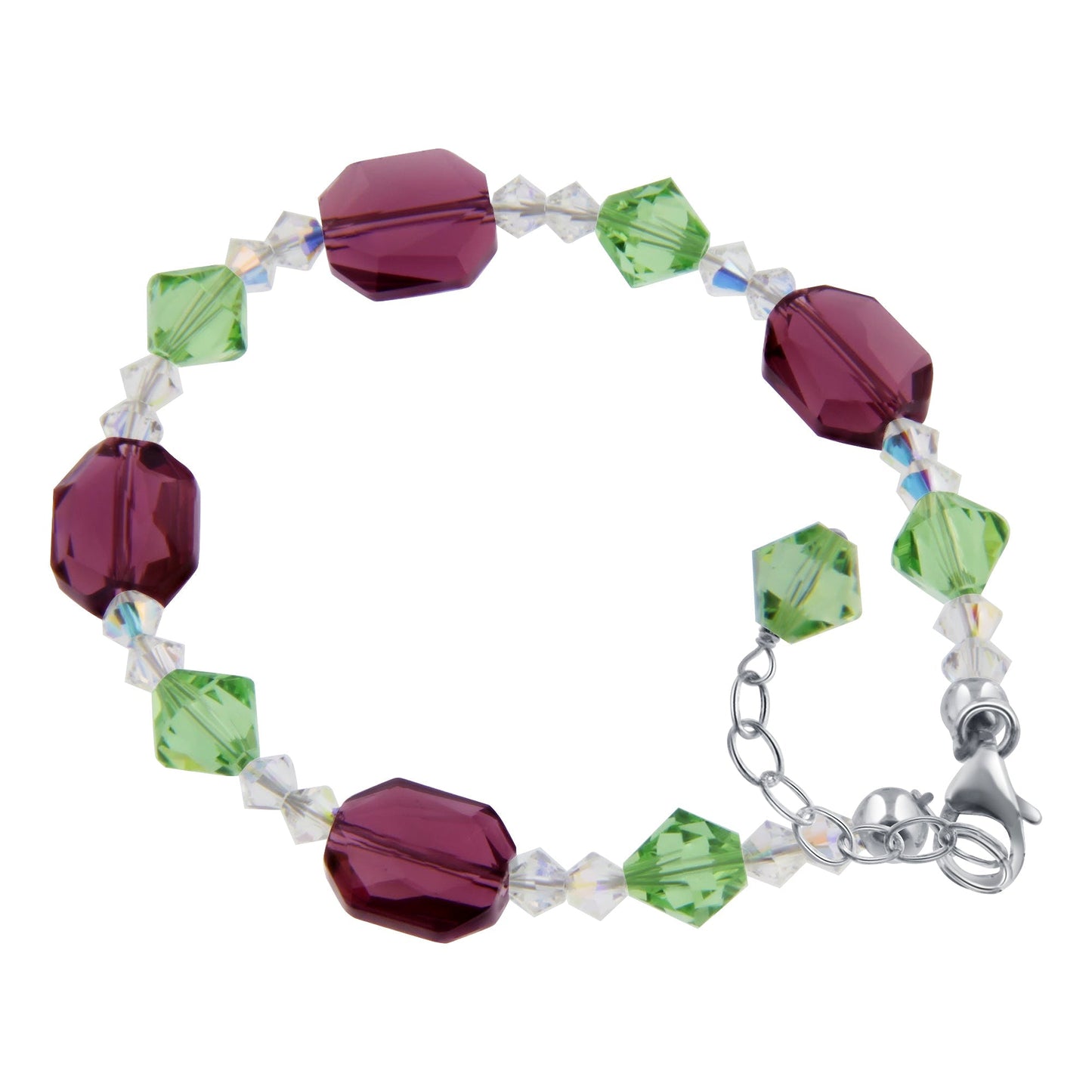 .925 Silver 7 to 9 inch Adjustable Bracelet with Bicone Austrian Crystals