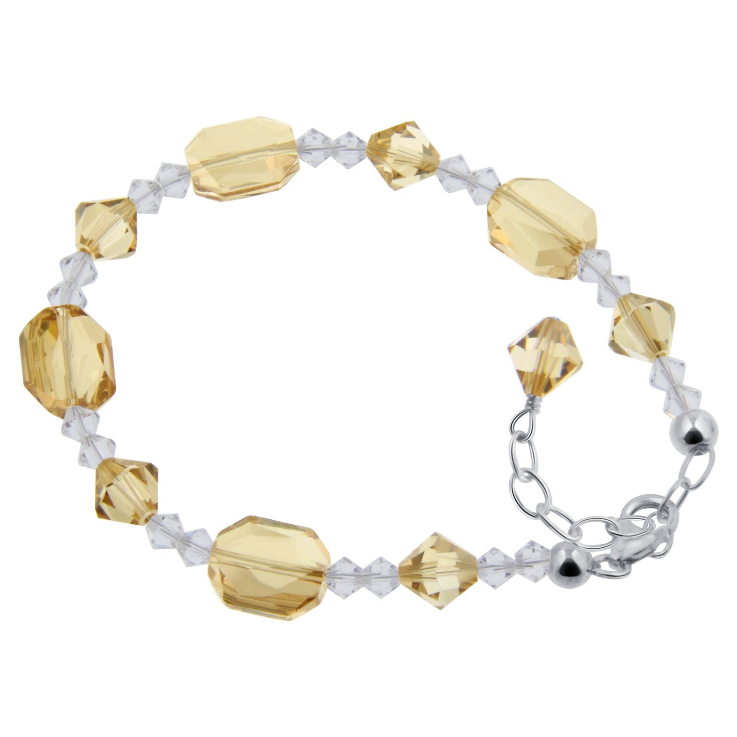 .925 Silver 7 to 9 inch Adjustable Bracelet with Bicone Austrian Crystals