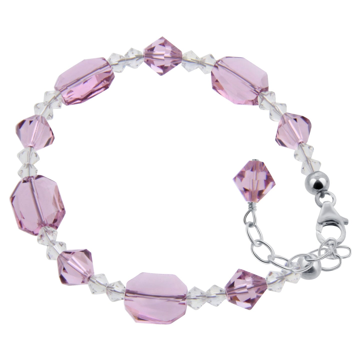 .925 Silver 7 to 9 inch Adjustable Bracelet with Bicone Austrian Crystals