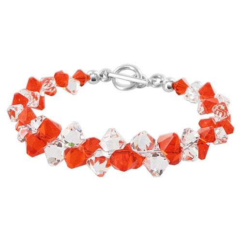 .925 Silver 7.5 Inch Bracelet with Cluster Style Bicone Austrian Crystals