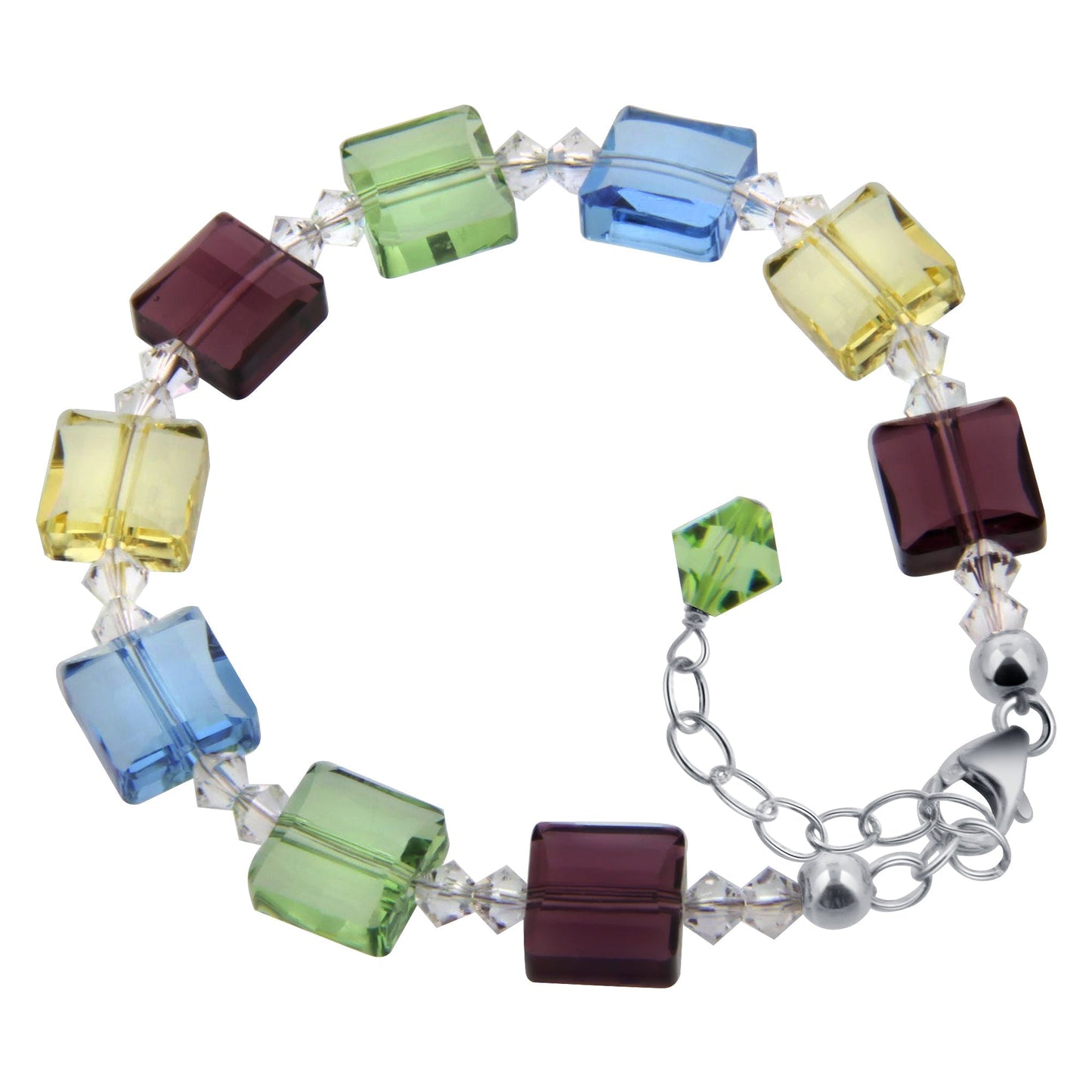 7 to 9 inch Adjustable .925 Silver Bracelet with Multi Austrian Crystals