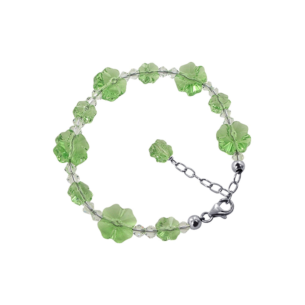 .925 Silver Adjustable Charm Bracelet with Flower Austrian Crystals