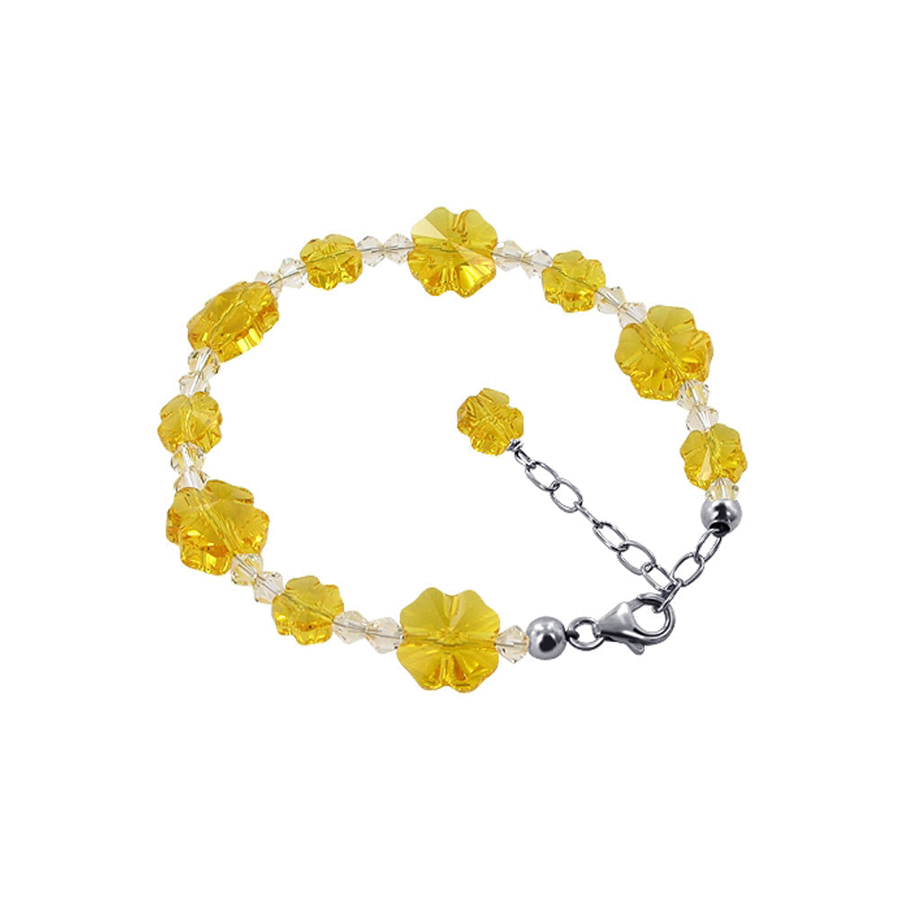 .925 Silver Adjustable Charm Bracelet with Flower Austrian Crystals