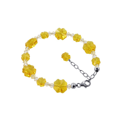 .925 Silver Adjustable Charm Bracelet with Flower Austrian Crystals