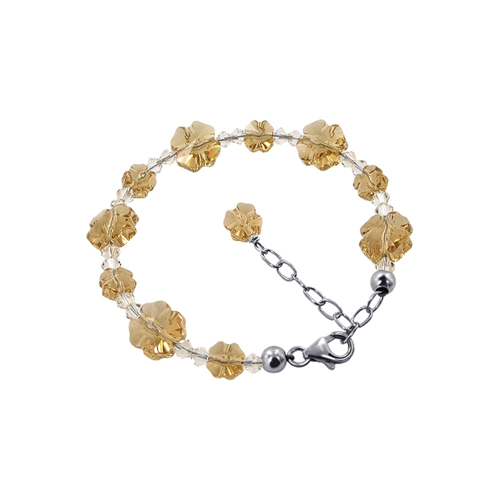 .925 Silver Adjustable Charm Bracelet with Flower Austrian Crystals