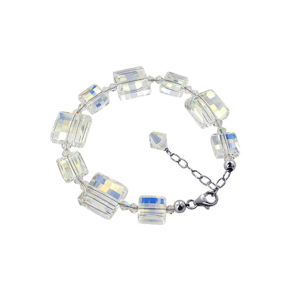 7 to 9 inch Adjustable .925 Silver Bracelet with Multi Austrian Crystals