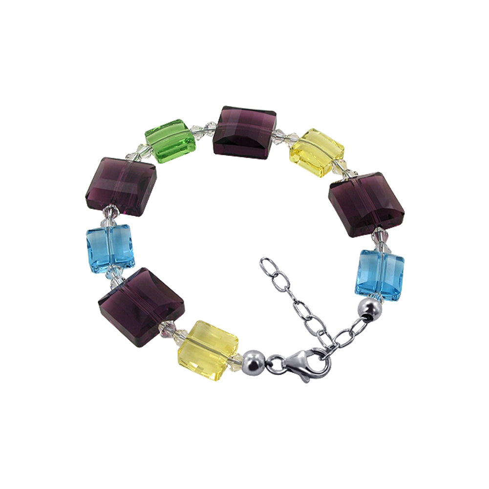 7 to 9 inch Adjustable .925 Silver Bracelet with Multi Austrian Crystals