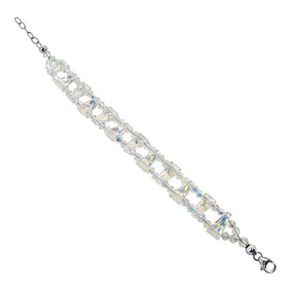 Geo-metric Design Sterling Silver Clear Austrian Crystals Bracelet 6.5" to 8.25" - Gem Avenue