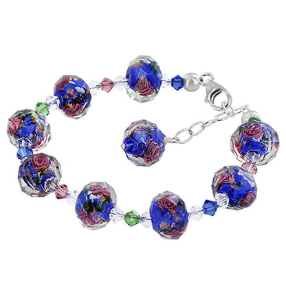 Blown Glass Austrian Crystals Sterling Silver Bracelet for Women 7 to 8.5 inch - Gem Avenue