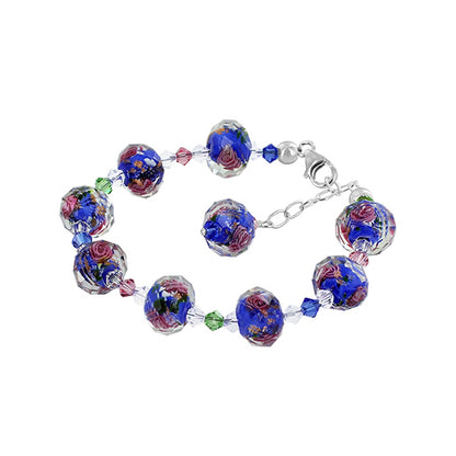 Blown Glass with Multicolor Austrian Crystals 925 Silver 8 to 9" Bracelet - SCBR320