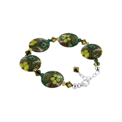 Blown Glass with Multicolor Austrian Crystals 925 Silver 8 to 9" Bracelet - SCBR324