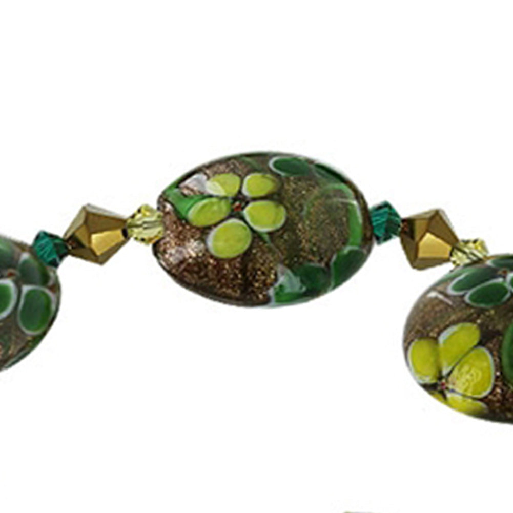 Blown Glass with Multicolor Austrian Crystals 925 Silver 8 to 9" Bracelet - SCBR324